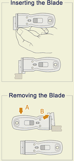 Diagram of how to replace the blade in a 13050 Hyde glass scraper