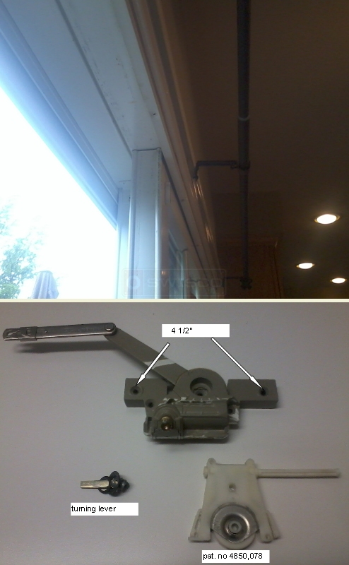 User submitted photo of patio glass door top view, window operator, latch and roller.