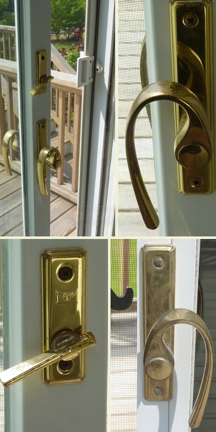 User submitted photo of patio sliding door hardware and lock for Andersen slider.