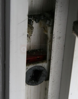 User submitted image of their Louisiana-Pacific window pivot lock shoe.