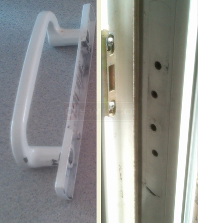 A customer submitted photo of a patio door handle.