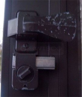 A customer submitted photo of a storm door handle.