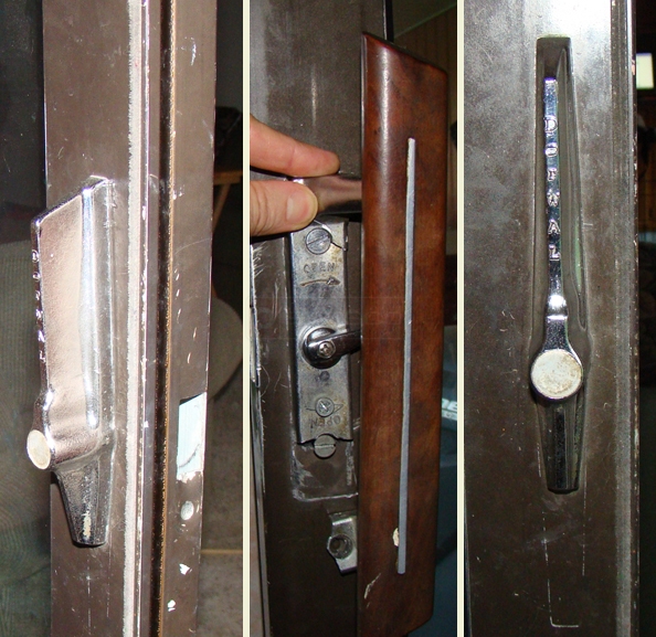 User submitted picture of Acorn patio door hardware, handle and locking mechanicsm.