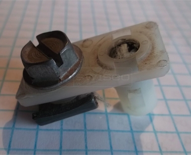 A customer submitted image of a Peachtree door bottom pivot.