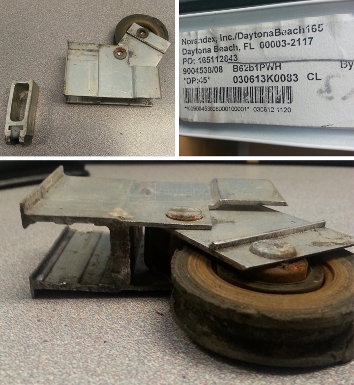 User submitted photos of a patio door roller.