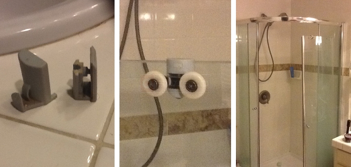 User submitted photos of shower door hardware.