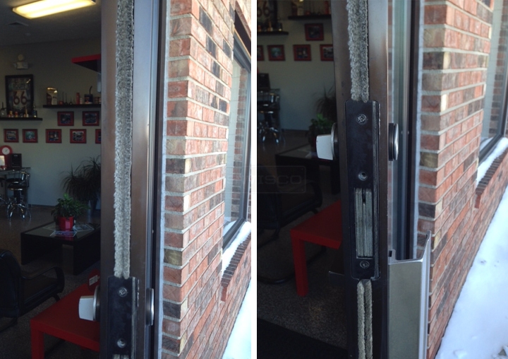 User submitted photos of commercial door weatherstripping.