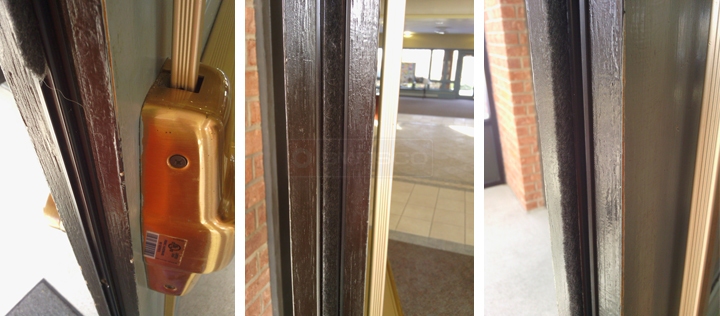 User submitted photos of commercial door weatherstripping.