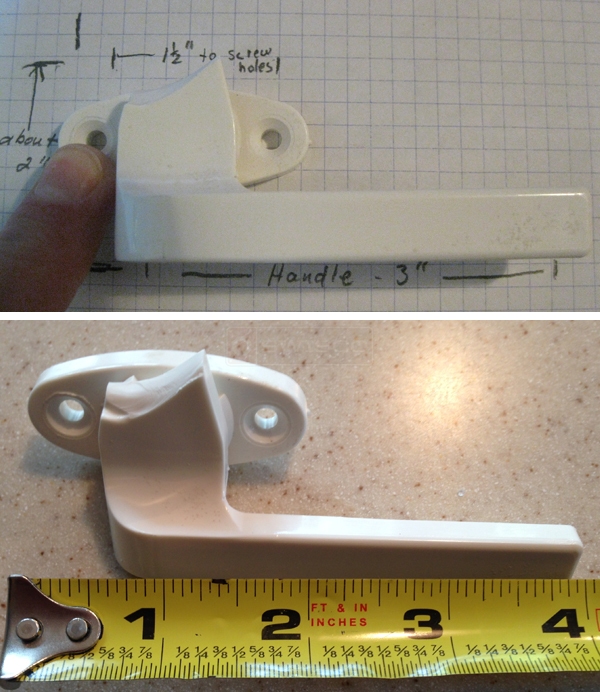 User submitted photos of a window latch handle.