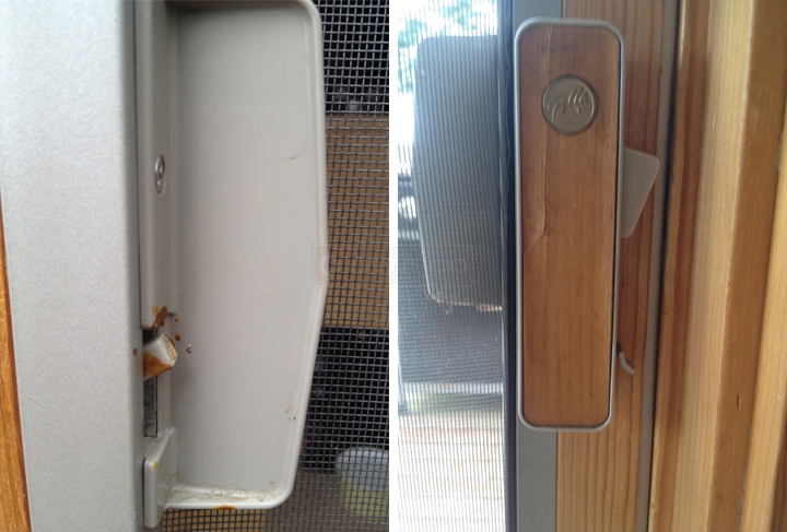 User submitted photos of patio door hardware.