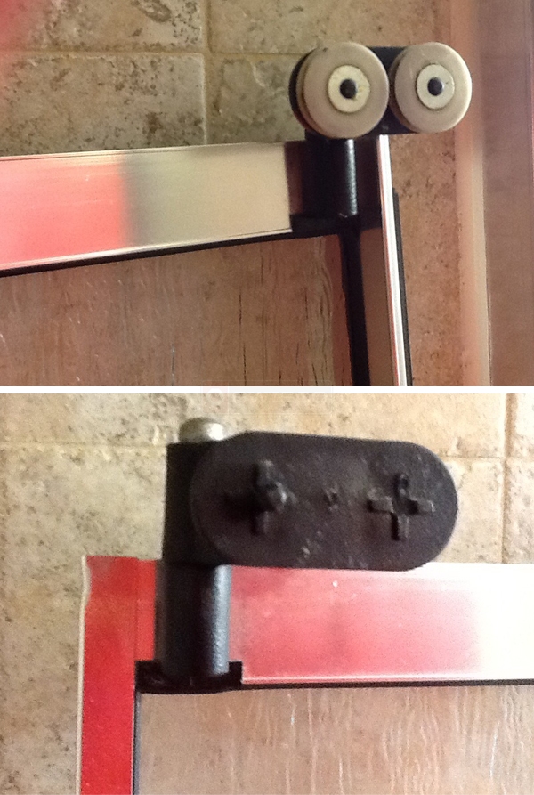 User submitted photos of shower door hardware.