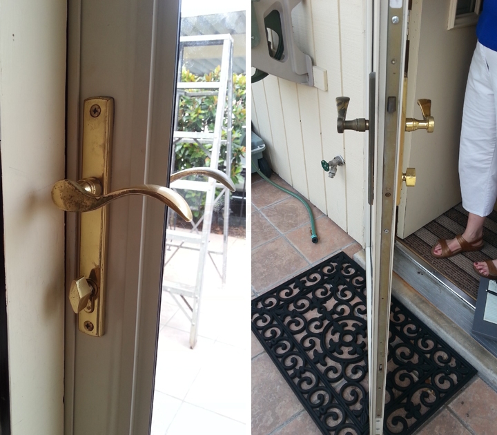 User submitted photos of a storm door handle set.