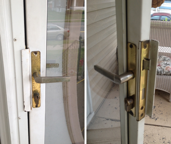 User submitted photos of storm door hardware.