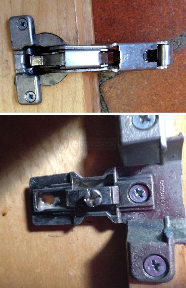 User submitted photos of a cabinet hinge.