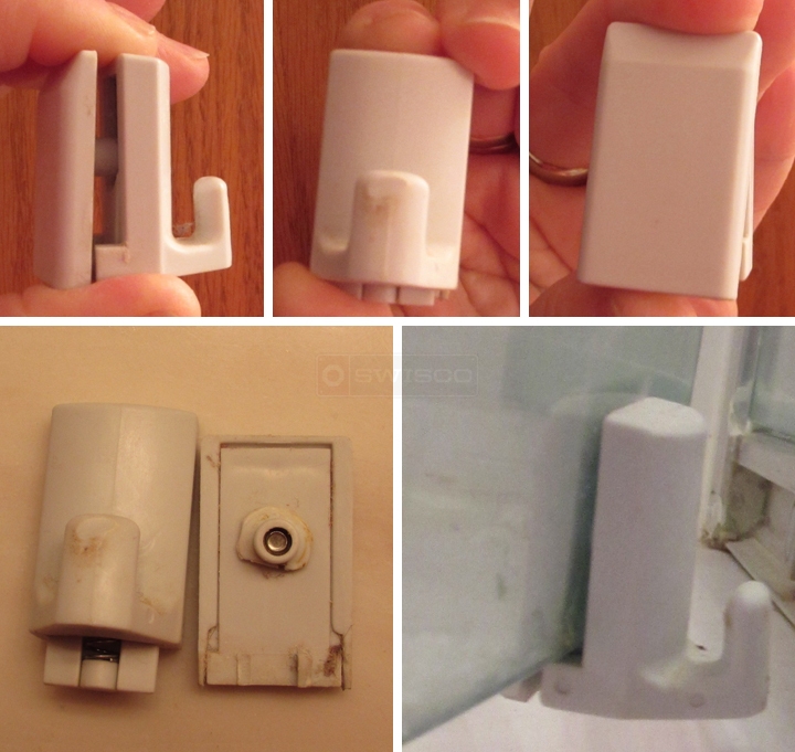 User submitted photos of shower door hardware.