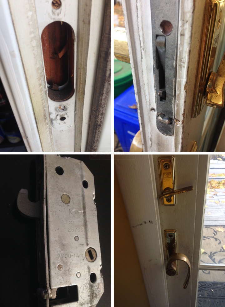 User submitted photos of patio door hardware.