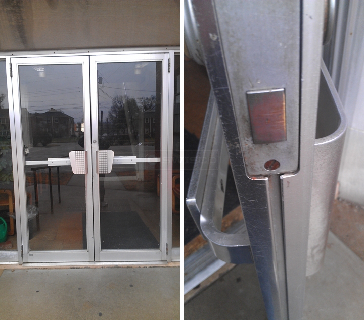 User submitted photos of commercial door hardware.