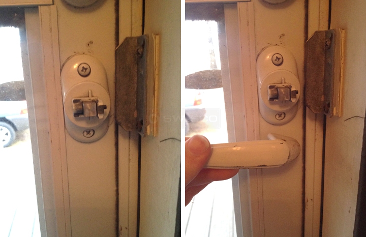 User submitted photos of storm door hardware.