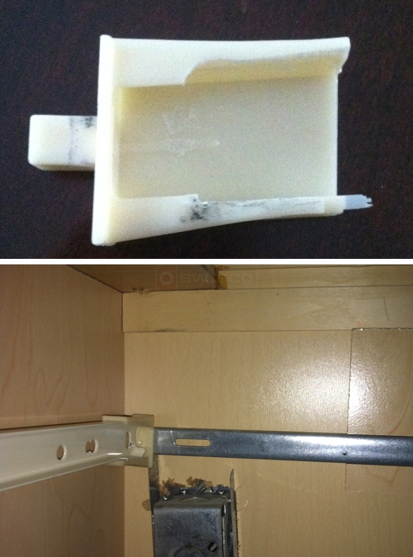 User submitted photos of a drawer bracket.