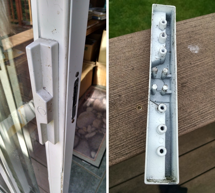 User submitted photos of a patio door handle.