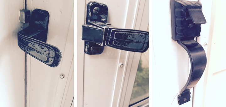 User submitted photos of storm door hardware.