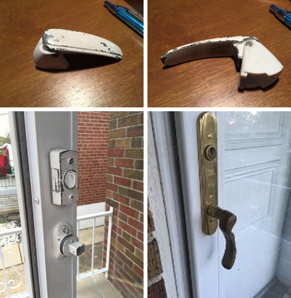 User submitted photos of a storm door handle set.