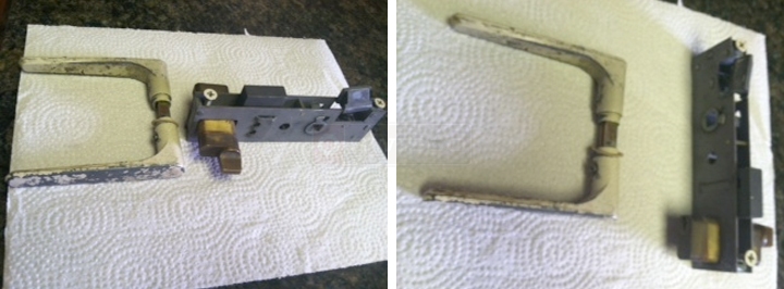 User submitted photos of storm door hardware.