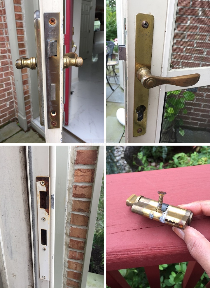 User submitted photos of storm door hardware.