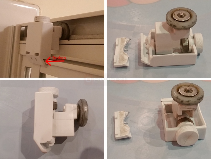 User submitted photos of a shower door roller.