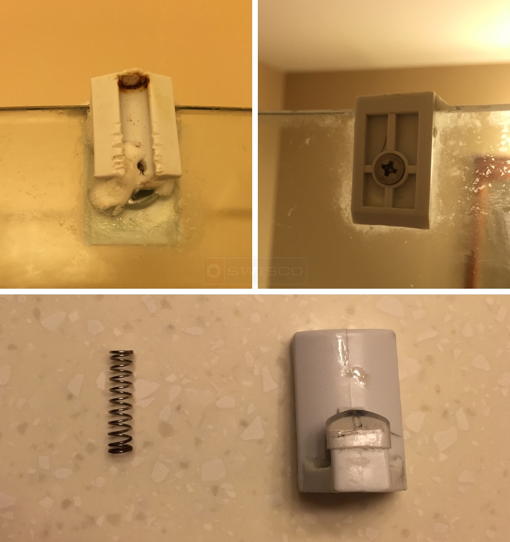 User submitted photos of shower door hardware.