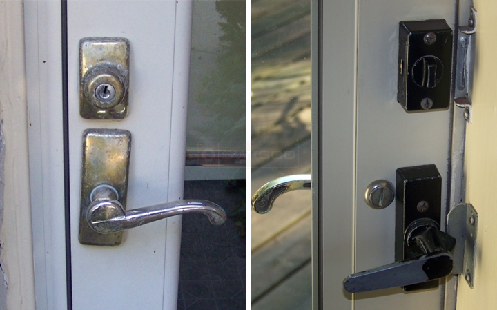 User submitted photos of storm door hardware.