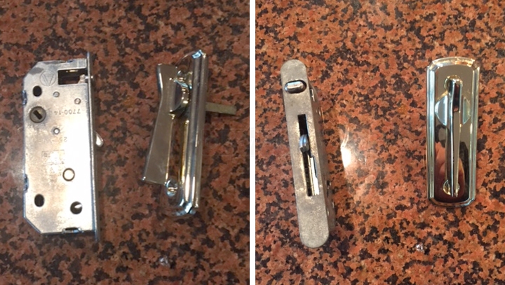 User submitted photos of patio door hardware.