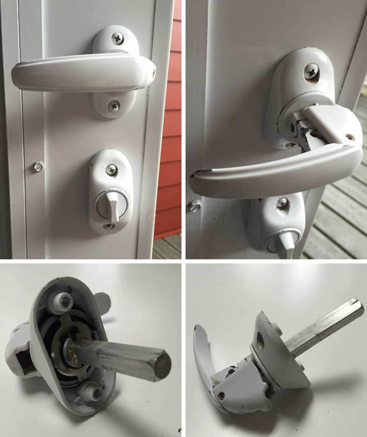 User submitted photos of storm door hardware.