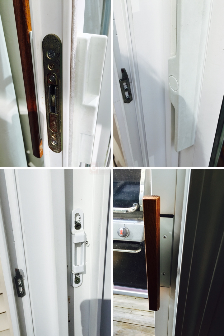 User submitted photos of patio door hardware.