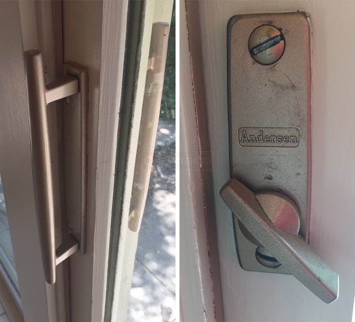 User submitted photos of patio door hardware.