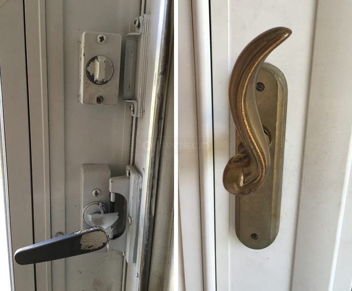 User submitted photos of storm door hardware.