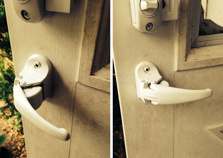 User submitted photos of a storm door handle set.