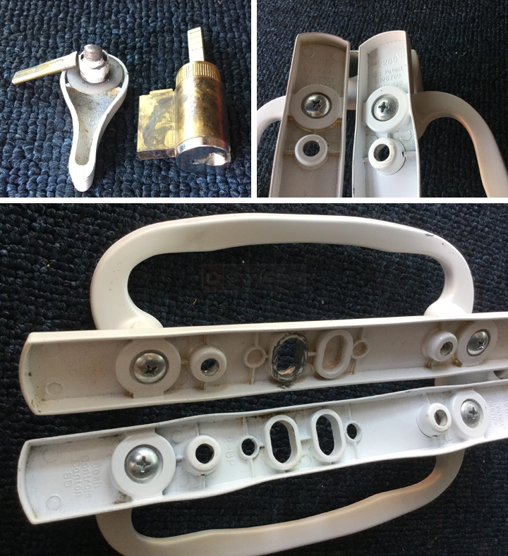 User submitted photos of patio door hardware.