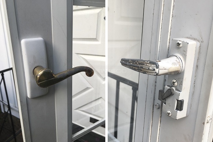 User submitted photos of storm door hardware.