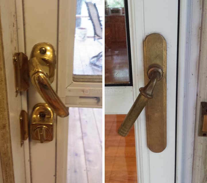 User submitted photos of storm door hardware.