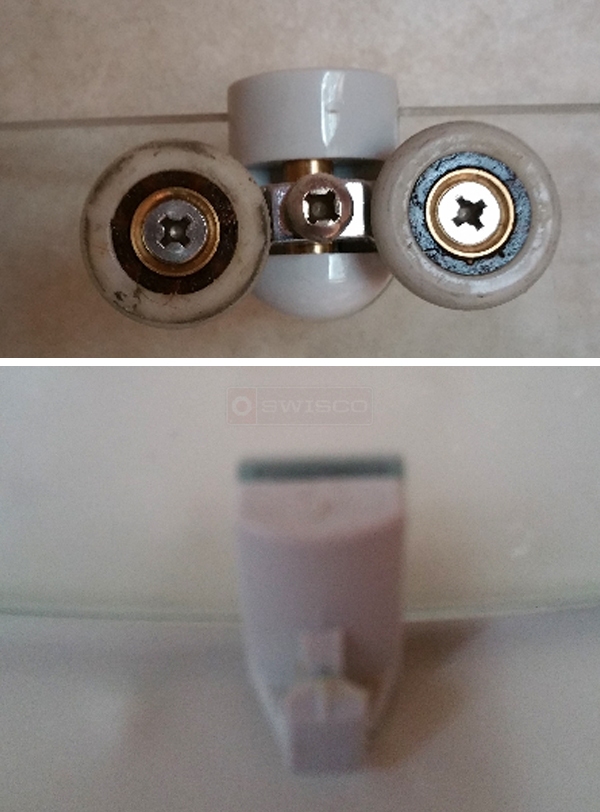 User submitted photos of shower door hardware.