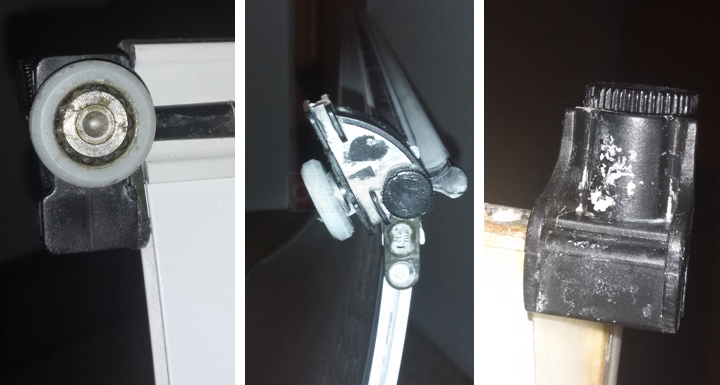 User submitted photos of shower door hardware.