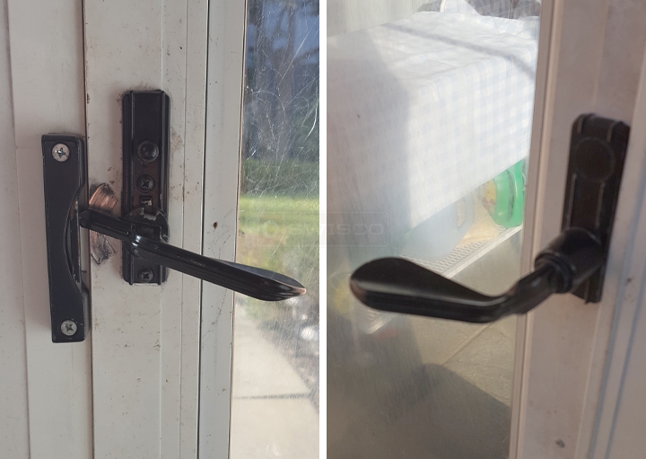 User submitted photos of a storm door handle set.