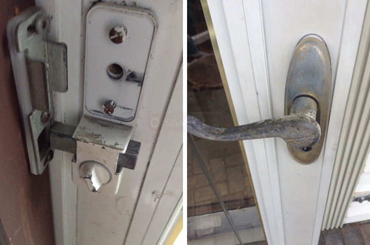 User submitted photos of storm door hardware.