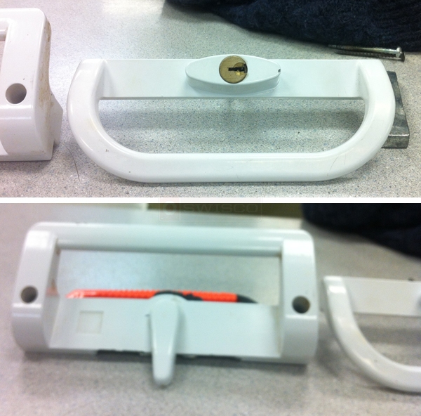 User submitted photos of patio door hardware.