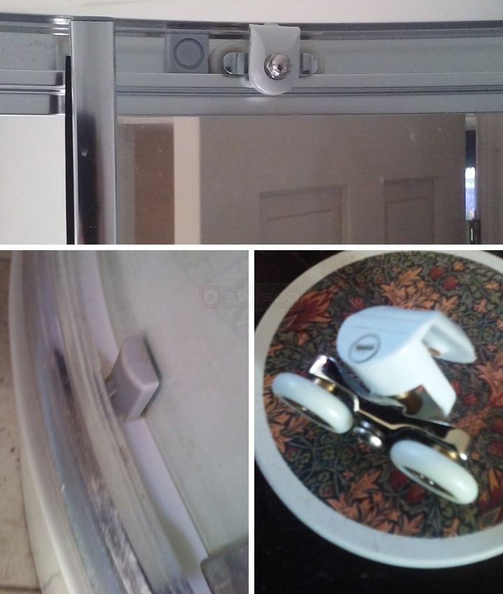 User submitted photos of shower door hardware.