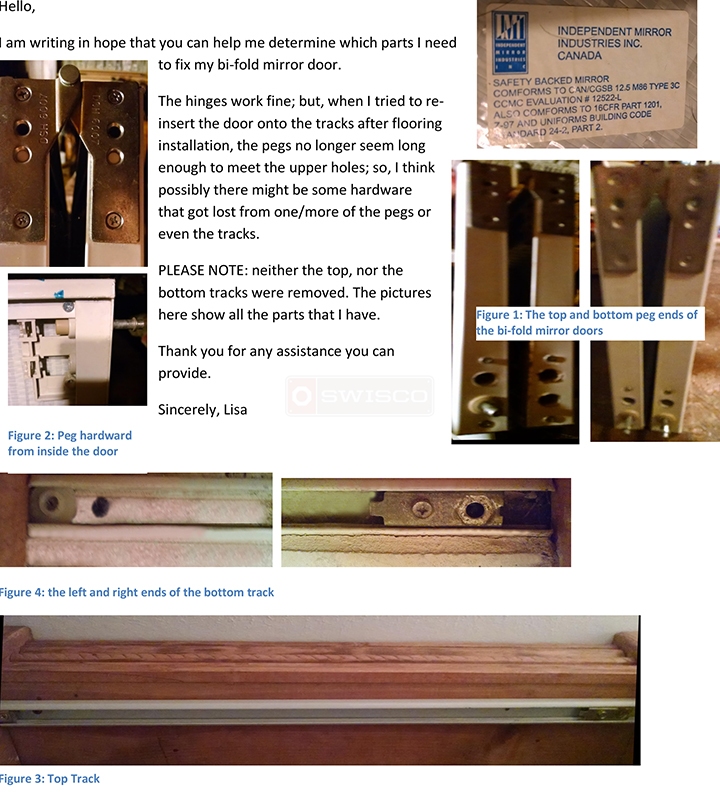 User submitted photos of bi-fold door hardware.
