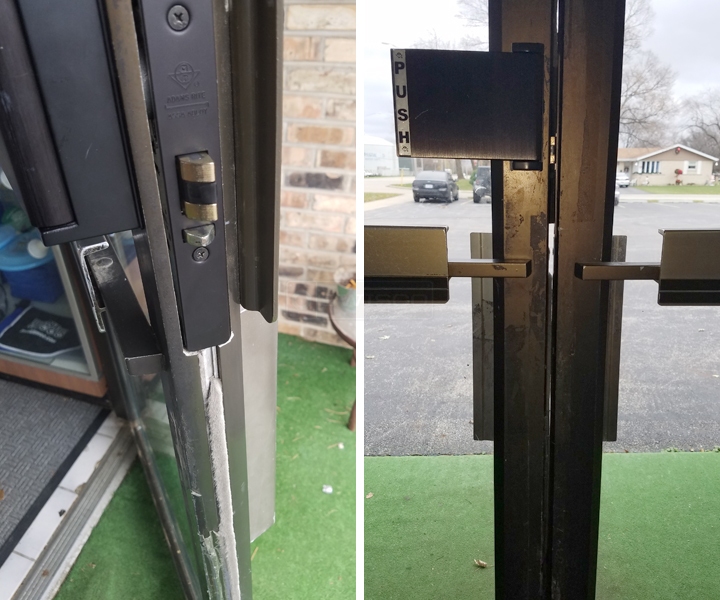 User submitted photos of commercial door hardware.