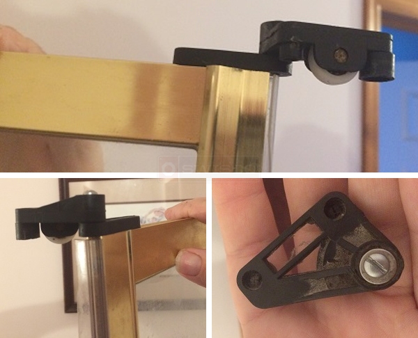 User submitted photos of shower door hardware.