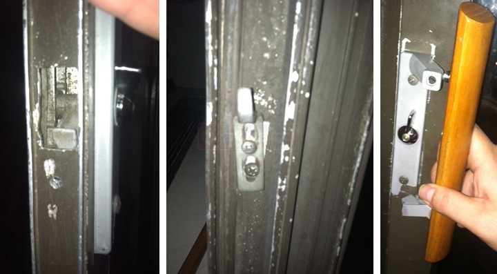 User submitted photos of patio door hardware.
